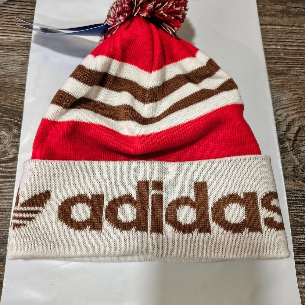 Adidas Red and Brown Striped Beanie NWT